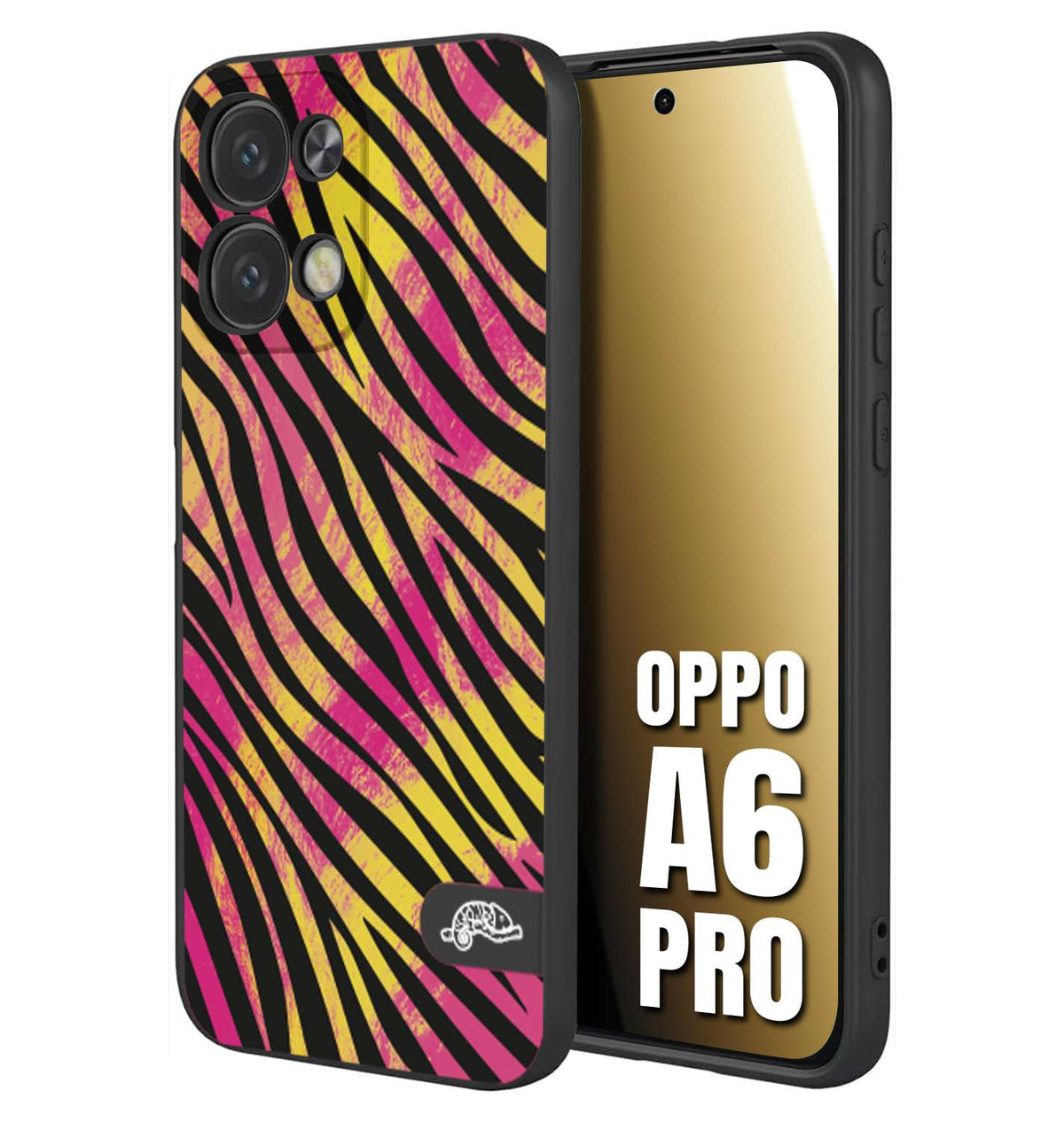 CUSTOMIZZA - Custodia cover nera morbida in tpu compatibile per Oppo A6 PRO zebrata maculata a rilievo soft touch donna fucsia gialla