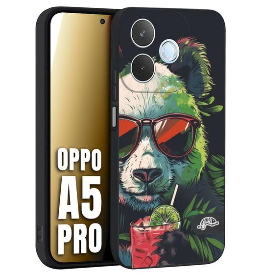 CUSTOMIZZA - Custodia cover nera morbida in tpu compatibile per Oppo A5 PRO estate disegnata cocktails animali simpatici panda mojito