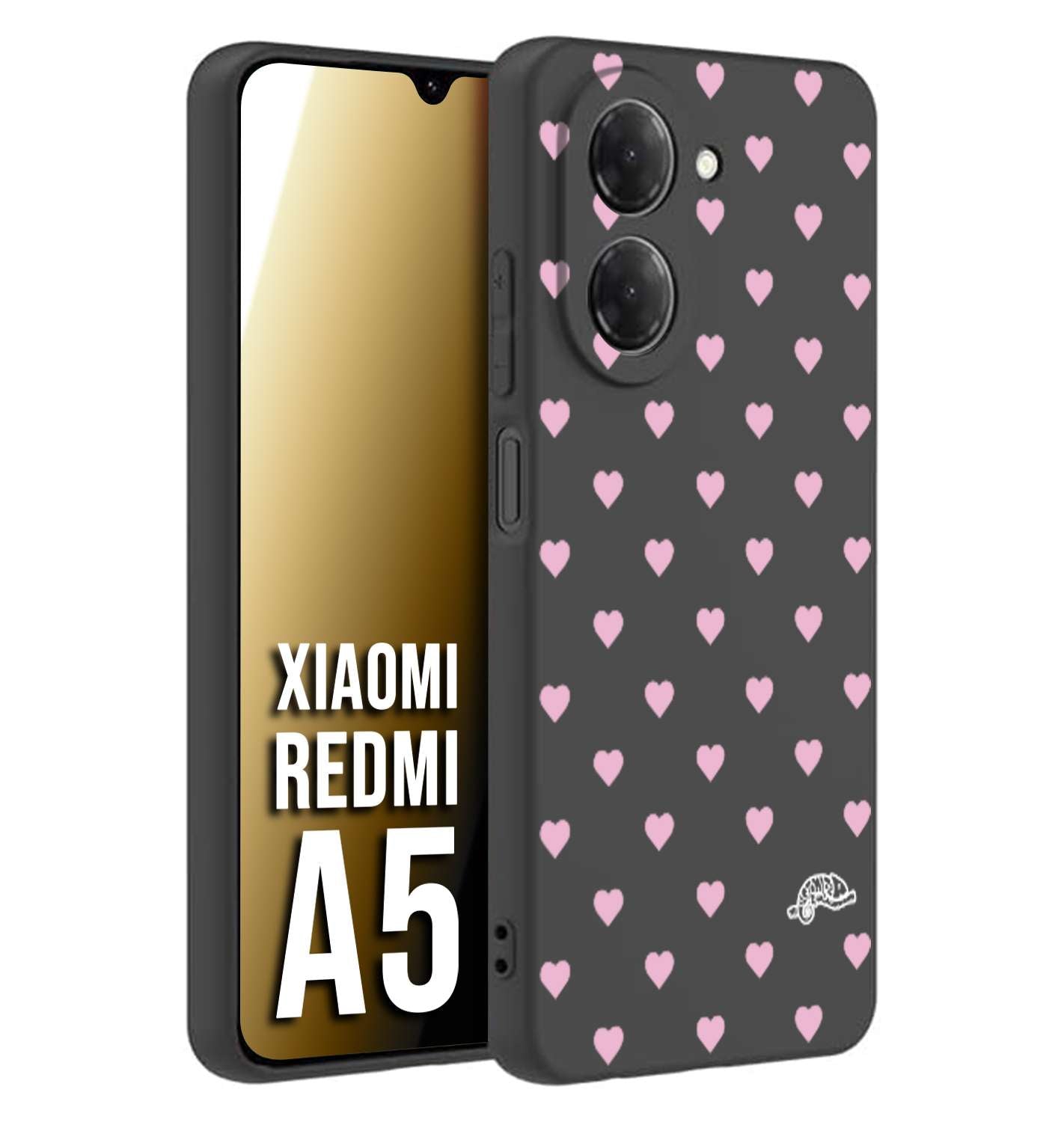 CUSTOMIZZA - Custodia cover nera morbida in tpu compatibile per Xiaomi Redmi A5 cuori pois rosa su nero donna pin up vintage
