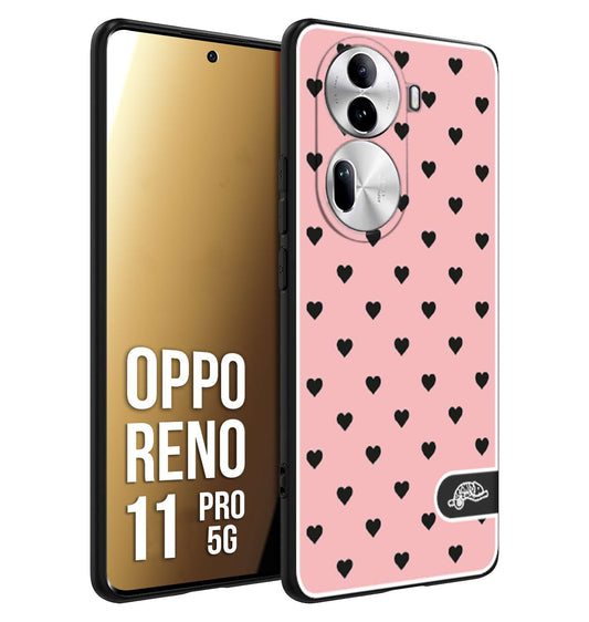 CUSTOMIZZA - Custodia cover nera morbida in tpu compatibile per Oppo Reno 11 PRO 5G cuori pois rosa donna pin up vintage