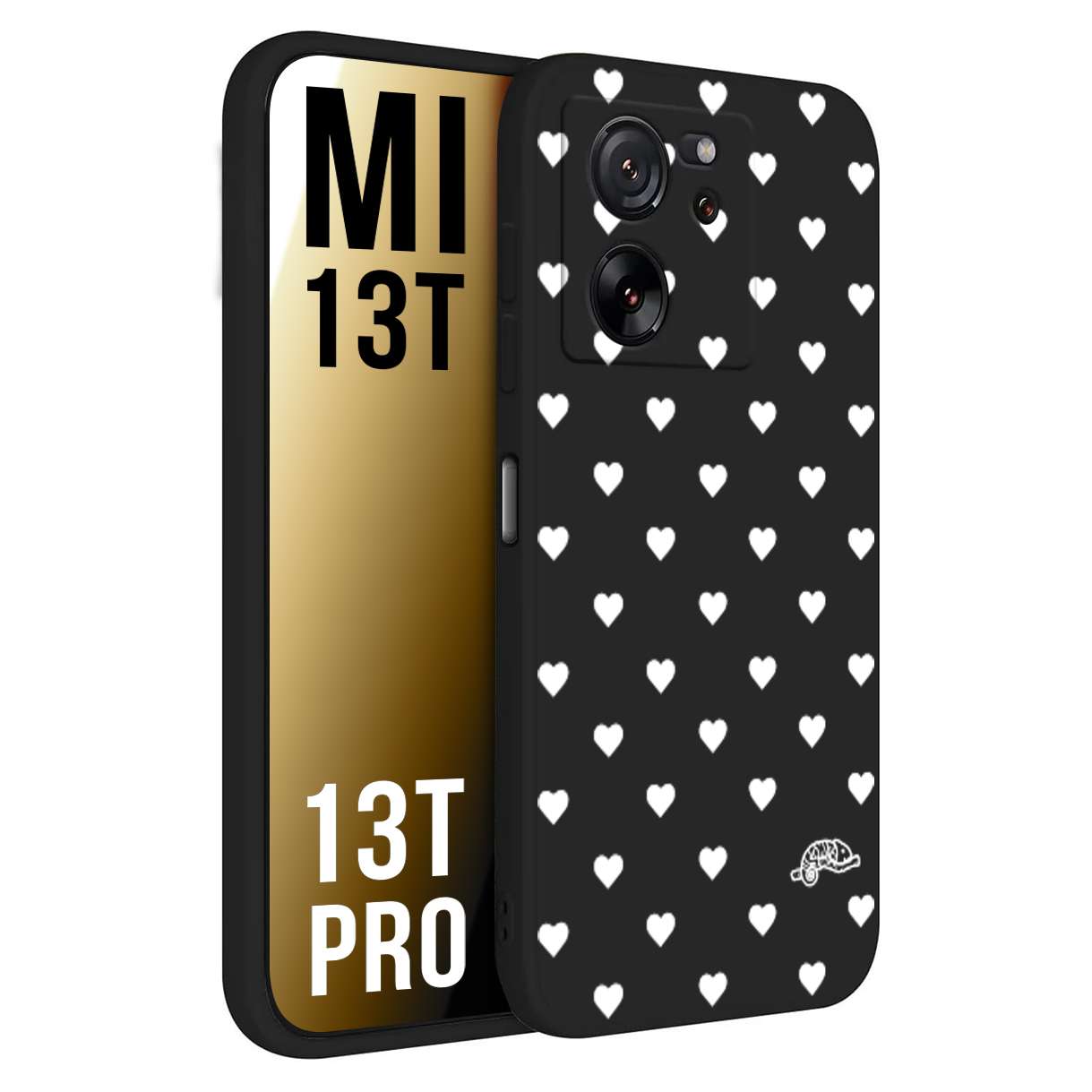 CUSTOMIZZA - Custodia cover nera morbida in tpu compatibile per Xiaomi 13T - 13T PRO cuori pois bianchi donna pin up vintage