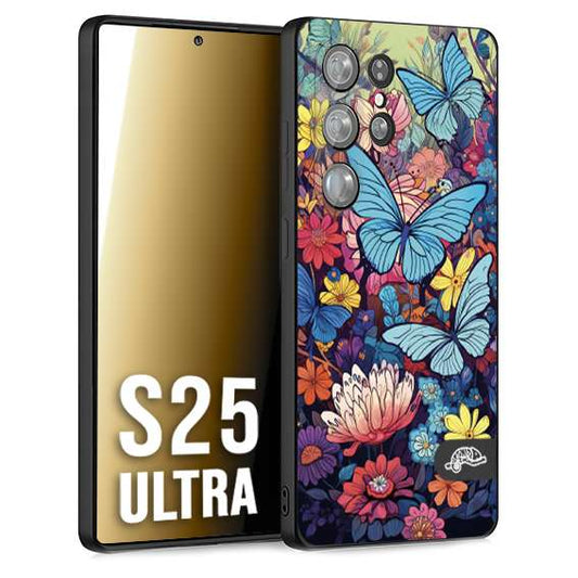 CUSTOMIZZA - Custodia cover nera morbida in tpu compatibile per Samsung S25 ULTRA farfalle butterfly moderno donna disegnate gialla blu rosa