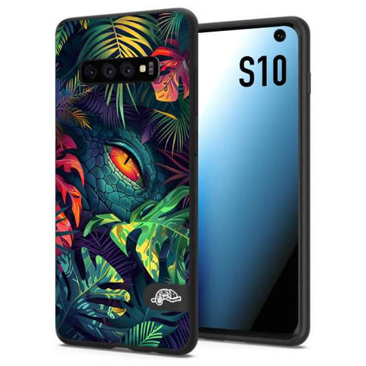 CUSTOMIZZA - Custodia cover nera morbida in tpu compatibile per Samsung S10 animali color giungla tropicale occhio di coccodrillo alligatore disegnato