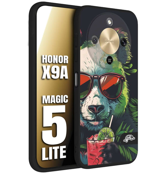 CUSTOMIZZA - Custodia cover nera morbida in tpu compatibile per Honor X9A - Honor Magic 5 Lite estate disegnata cocktails animali simpatici panda mojito