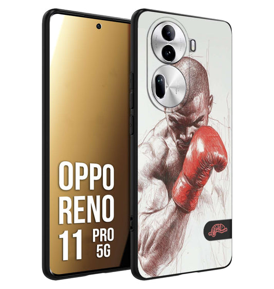 CUSTOMIZZA - Custodia cover nera morbida in tpu compatibile per Oppo Reno 11 PRO 5G pugilato pugili disegno tattoo guantoni box sport primo piano