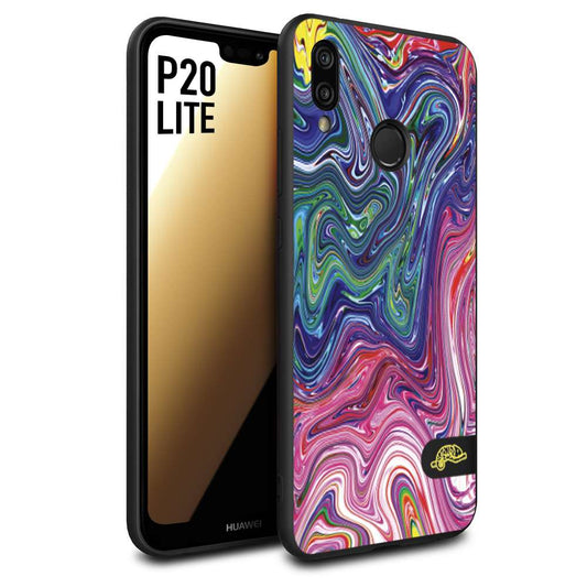 CUSTOMIZZA - Custodia cover nera morbida in tpu compatibile per Huawei P20 LITE colorata fantasia vortice marmo arcobaleno rosa blu fucsia