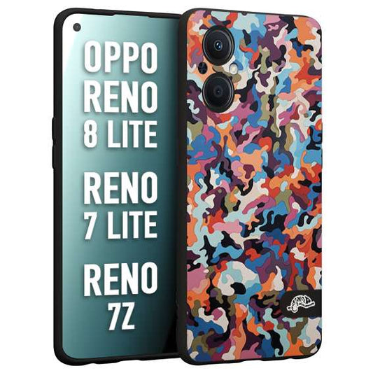 CUSTOMIZZA - Custodia cover nera morbida in tpu compatibile per Oppo Reno 7 Lite - 8 Lite - 7Z camouflage mimetico militare moderno blu arancio rosa
