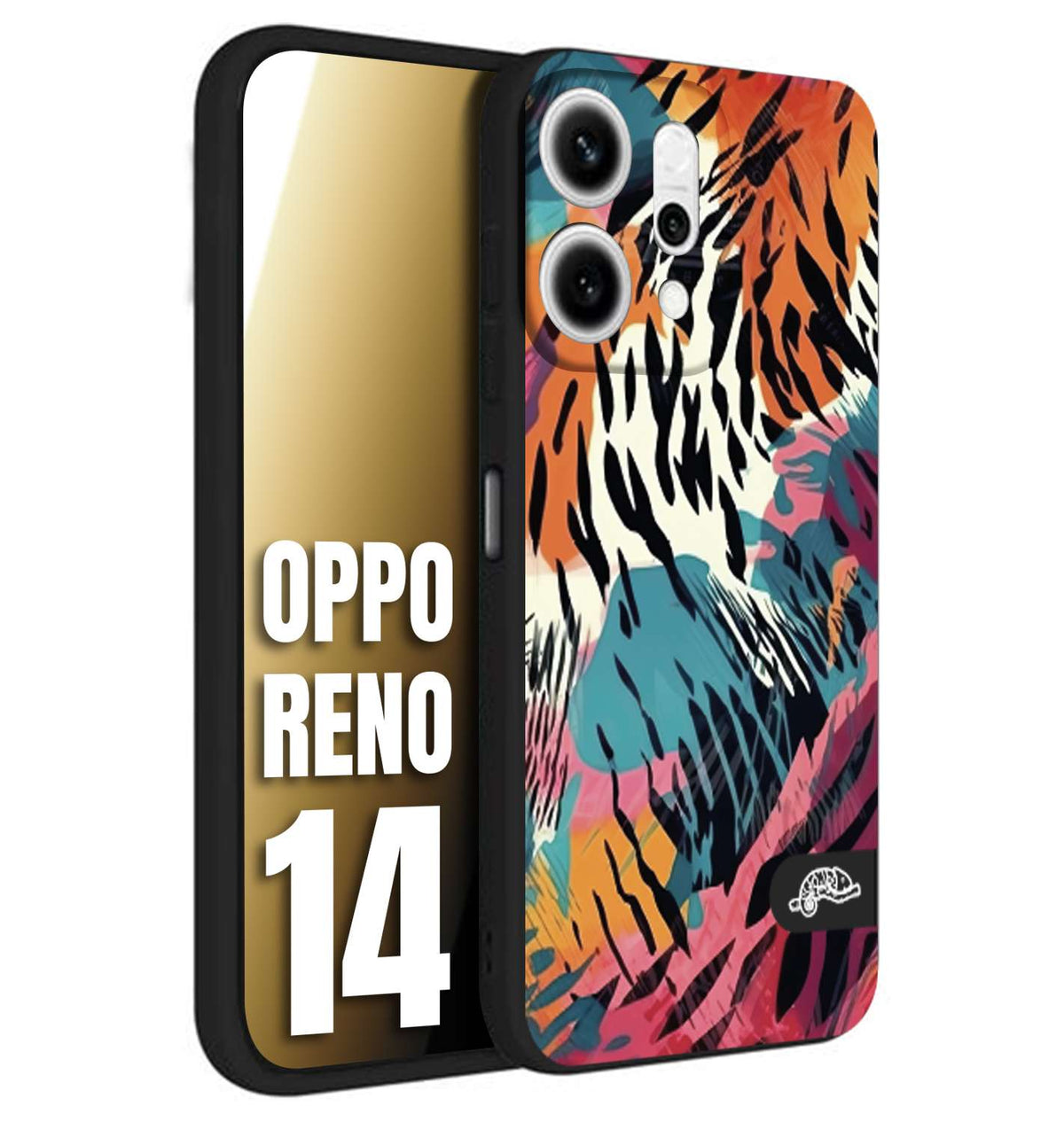 CUSTOMIZZA - Custodia cover nera morbida in tpu compatibile per Oppo Reno 14 leopardato maculato tigrato tiger colorata summer color