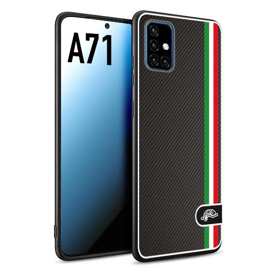 CUSTOMIZZA - Custodia cover nera morbida in tpu compatibile per Samsung A71 effetto fibra di carbonio bandiera Italia made in Italy