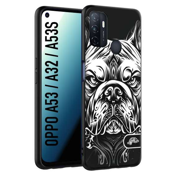 CUSTOMIZZA - Custodia cover nera morbida in tpu compatibile per Oppo A53 - A32 - A53S bulldog bianco a rilievo disegnato tattoo tatuaggio