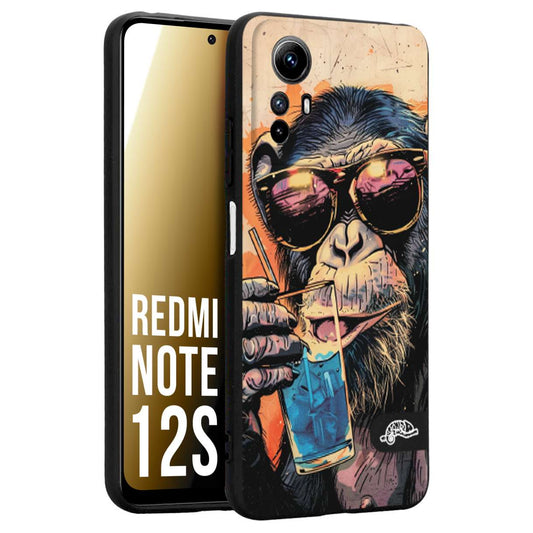 CUSTOMIZZA - Custodia cover nera morbida in tpu compatibile per Xiaomi Redmi Note 12S estate disegnata cocktails animali simpatici scimmia monkey negroni
