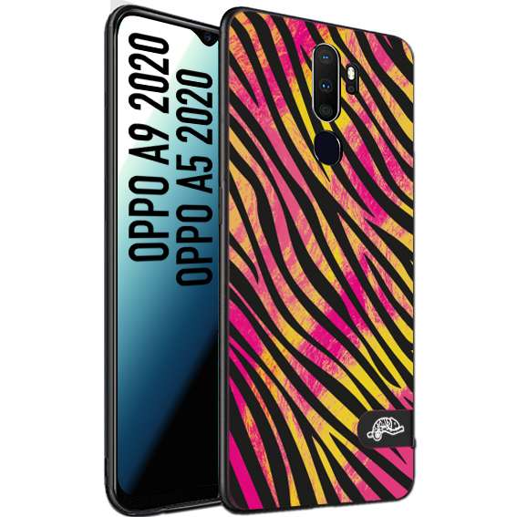 CUSTOMIZZA - Custodia cover nera morbida in tpu compatibile per Oppo A9 2020 - A5 2020 zebrata maculata a rilievo soft touch donna fucsia gialla