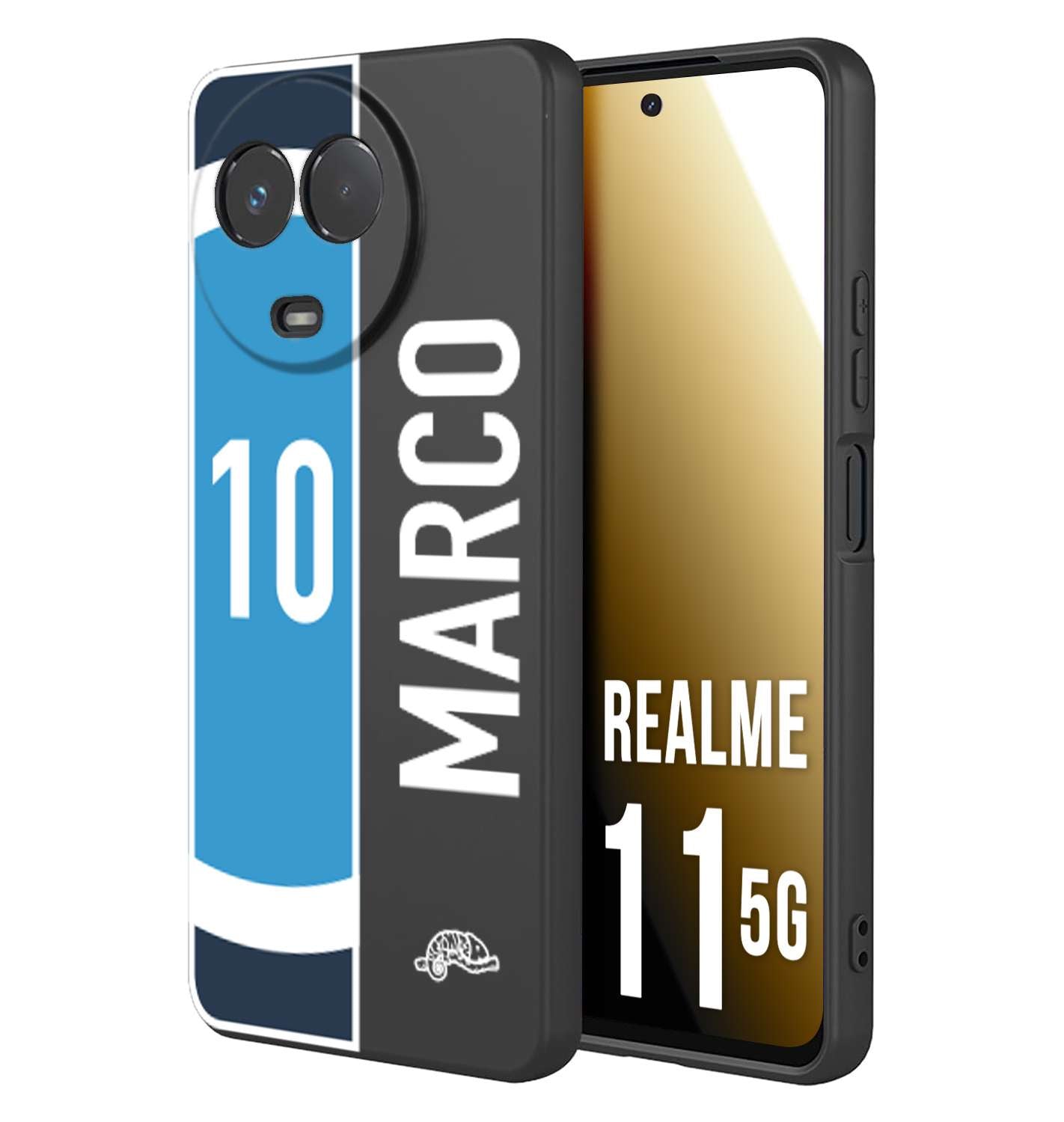 CUSTOMIZZA - Custodia cover nera morbida in tpu compatibile per Oppo Realme 11 5G personalizzata calcio football nome e numero calciatori biancoazzurri bianco celesti