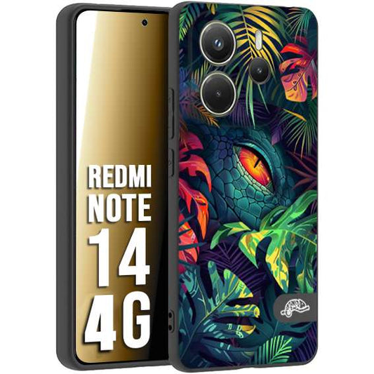 CUSTOMIZZA - Custodia cover nera morbida in tpu compatibile per Xiaomi Redmi Note 14 4G animali color giungla tropicale occhio di coccodrillo alligatore disegnato
