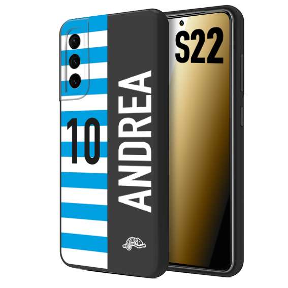 CUSTOMIZZA - Custodia cover nera morbida in tpu compatibile per Samsung S22 personalizzata calcio football nome e numero calciatori biancazzurri