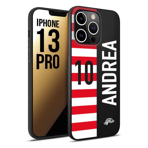 CUSTOMIZZA - Custodia cover nera morbida in tpu compatibile per iPhone 13 PRO personalizzata calcio football nome e numero calciatori bianco rossa