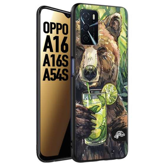 CUSTOMIZZA - Custodia cover nera morbida in tpu compatibile per Oppo A16 - A16S - A54S fiori estate disegnata cocktails animali simpatici orso bear negroni