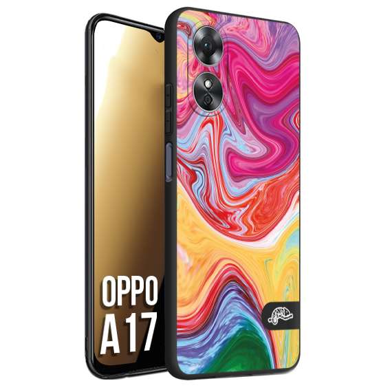 CUSTOMIZZA - Custodia cover nera morbida in tpu compatibile per Oppo A17 colorata fantasia vortice marmo onde verde fucsia gialla