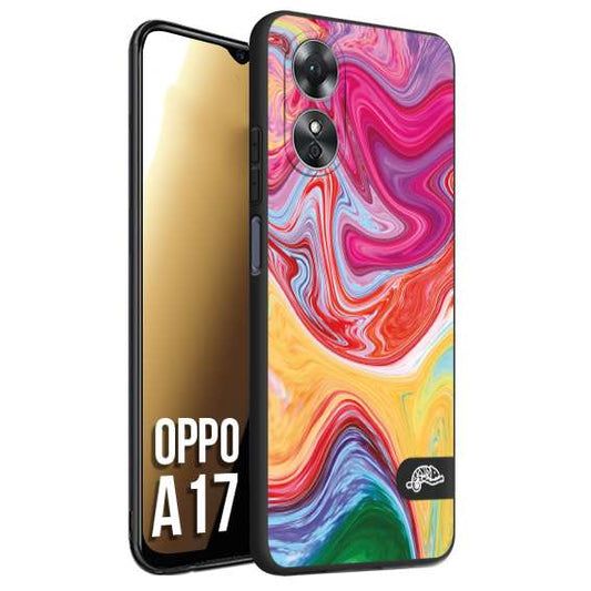 CUSTOMIZZA - Custodia cover nera morbida in tpu compatibile per Oppo A17 colorata fantasia vortice marmo onde verde fucsia gialla