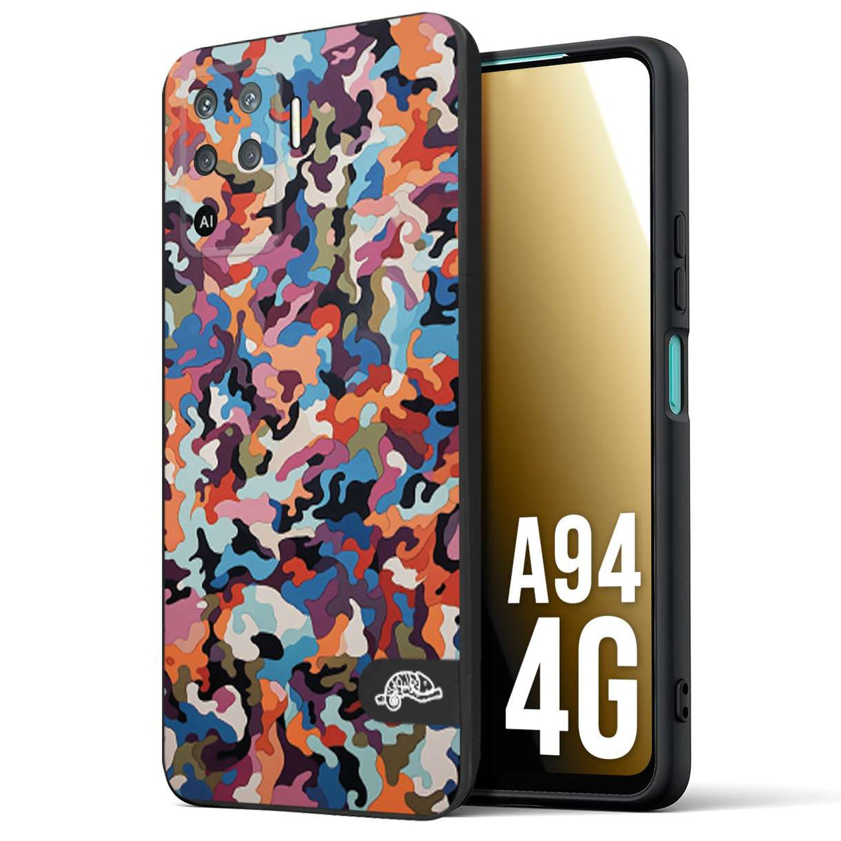 CUSTOMIZZA - Custodia cover nera morbida in tpu compatibile per Oppo A94 4G camouflage mimetico militare moderno blu arancio rosa