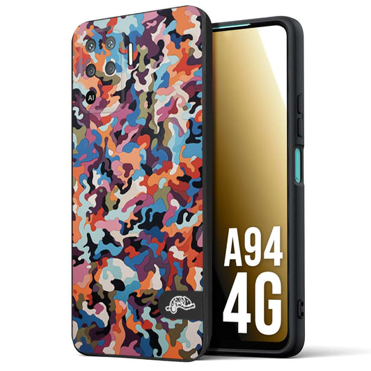 CUSTOMIZZA - Custodia cover nera morbida in tpu compatibile per Oppo A94 4G camouflage mimetico militare moderno blu arancio rosa