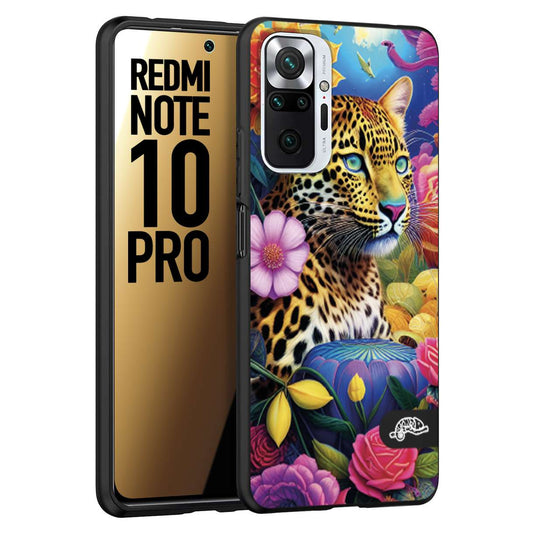 CUSTOMIZZA - Custodia cover nera morbida in tpu compatibile per Xiaomi Redmi Note 10 PRO astratti donna flower fantasia leopardo ghepardo animali colorati