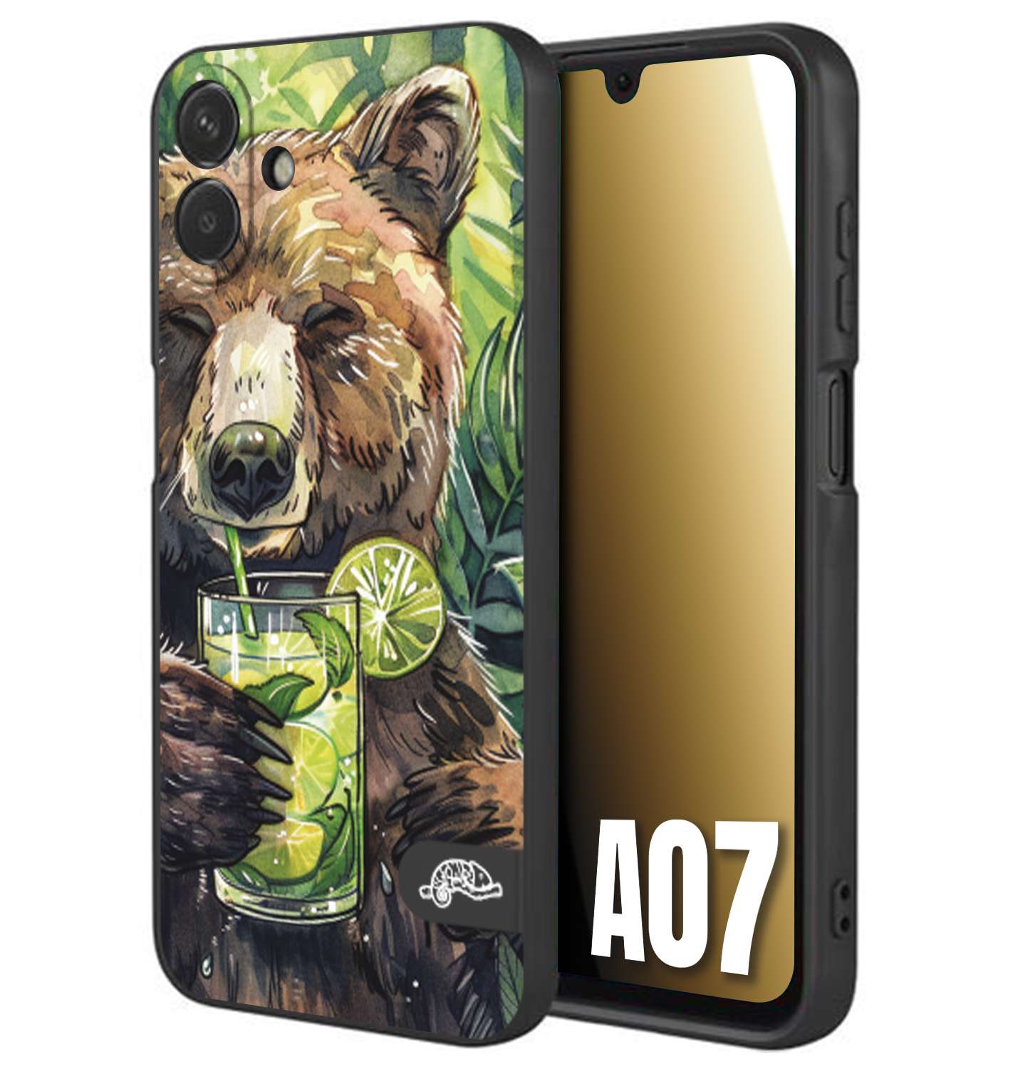 CUSTOMIZZA - Custodia cover nera morbida in tpu compatibile per Samsung A07 fiori estate disegnata cocktails animali simpatici orso bear negroni