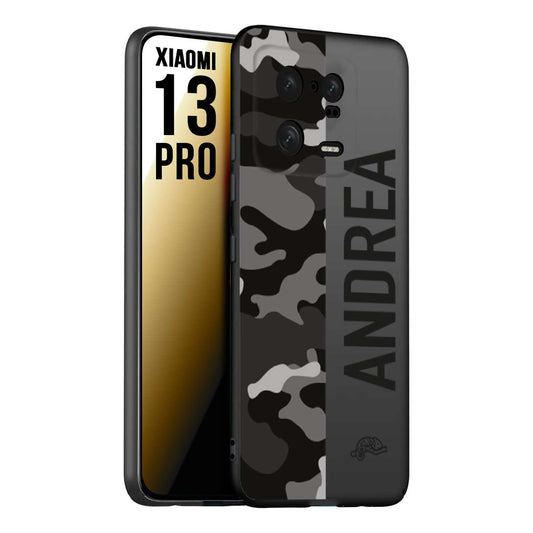 CUSTOMIZZA - Custodia cover nera morbida in tpu compatibile per Xiaomi 13 PRO camouflage mimetico militare personalizzata nome