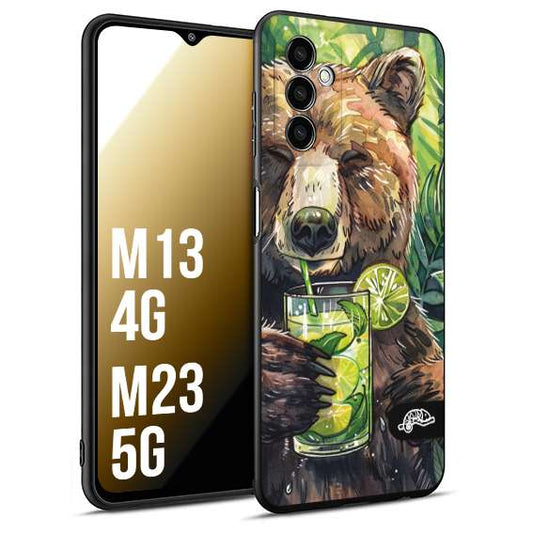 CUSTOMIZZA - Custodia cover nera morbida in tpu compatibile per Samsung M13 4G - M23 5G estate disegnata cocktails animali simpatici orso bear negroni