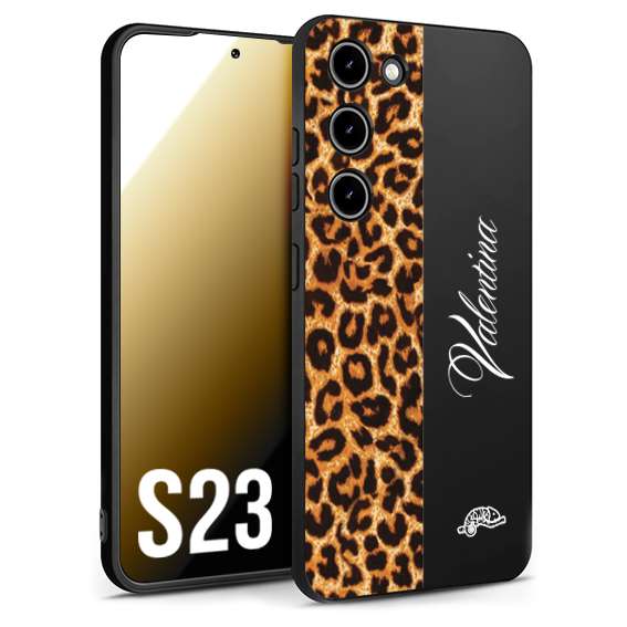 CUSTOMIZZA - Custodia cover nera morbida in tpu compatibile per Samsung S23 custom nome scritta leopardato maculato donna marrone leopard