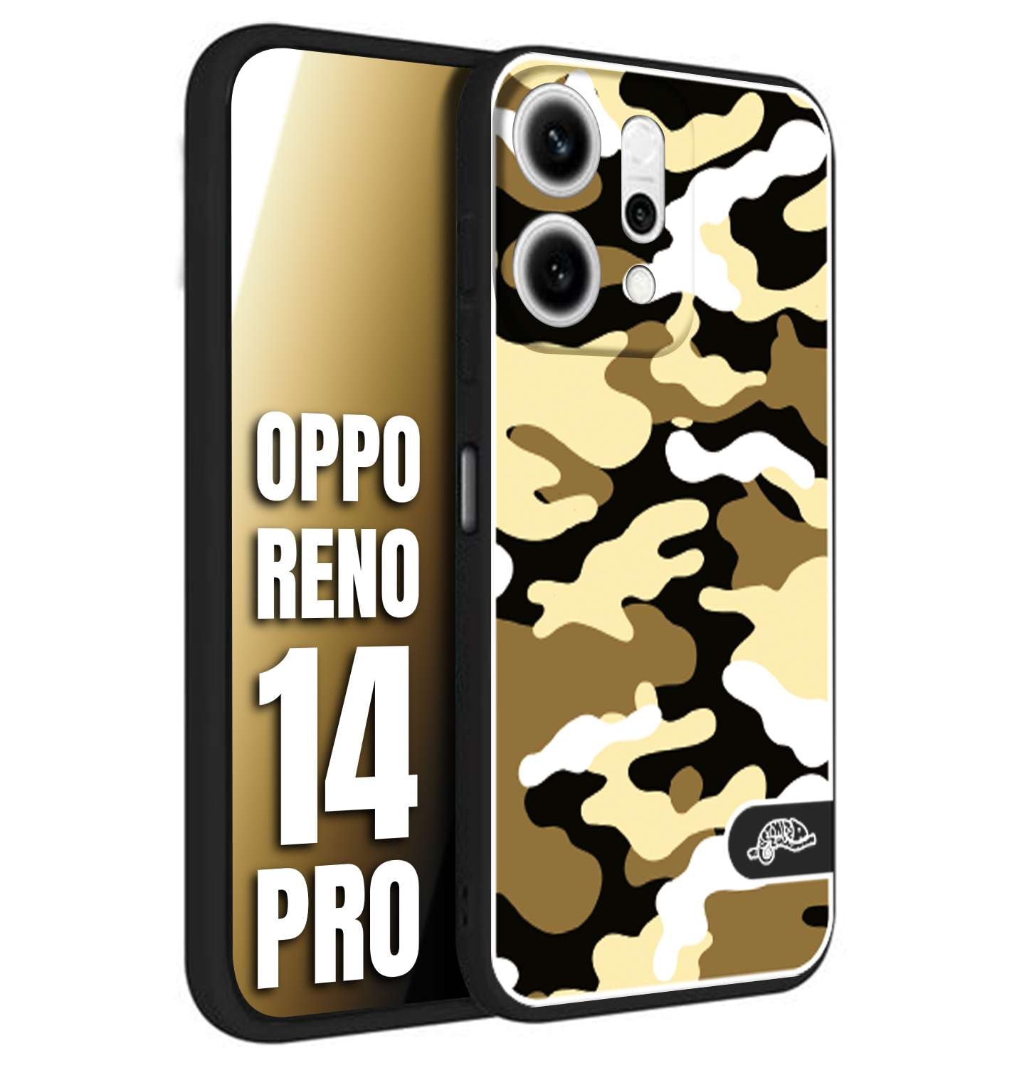 CUSTOMIZZA - Custodia cover nera morbida in tpu compatibile per Oppo Reno 14 PRO camouflage mimetico militare giallo desert brown