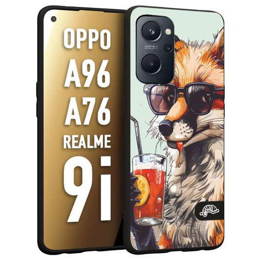 CUSTOMIZZA - Custodia cover nera morbida in tpu compatibile per Oppo Realme 9i - A96 - A76 estate disegnata cocktails animali simpatici fox volpe negroni