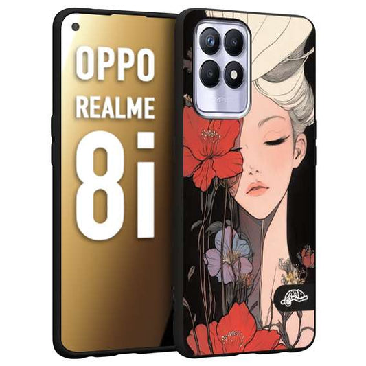CUSTOMIZZA - Custodia cover nera morbida in tpu compatibile per Realme 8i woman flower Fantasia Floreale Design Donna e Fiori, Retro Artistico