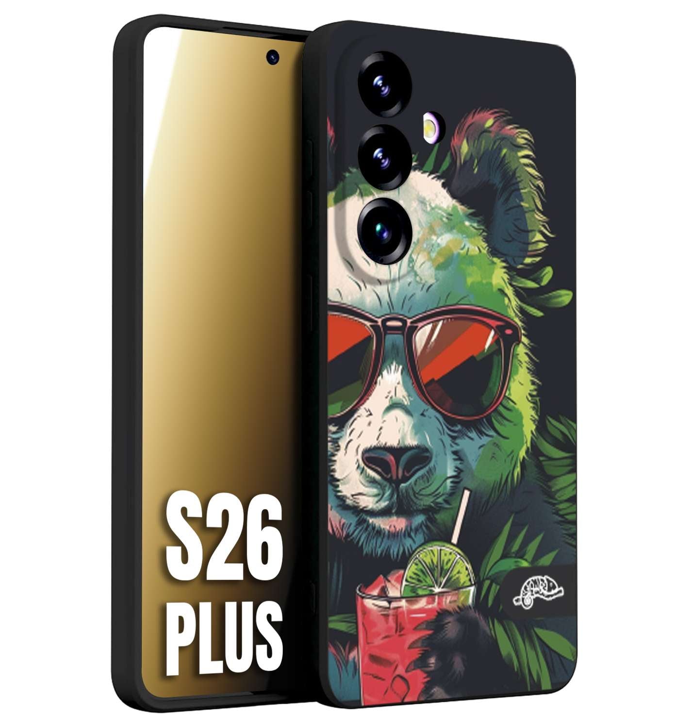 CUSTOMIZZA - Custodia cover nera morbida in tpu compatibile per Samsung S26 PLUS estate disegnata cocktails animali simpatici panda mojito