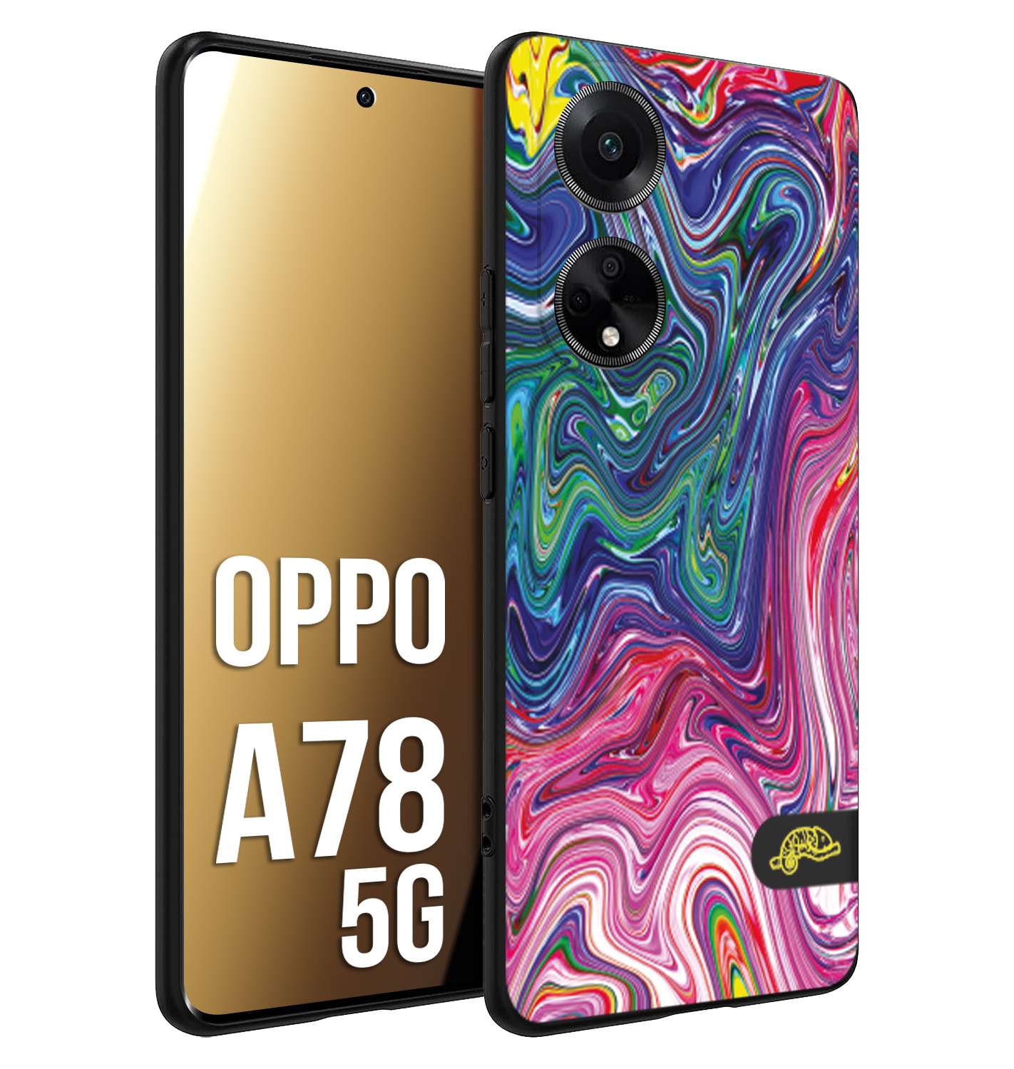 CUSTOMIZZA - Custodia cover nera morbida in tpu compatibile per Oppo A78 5G colorata fantasia vortice marmo arcobaleno rosa blu fucsia