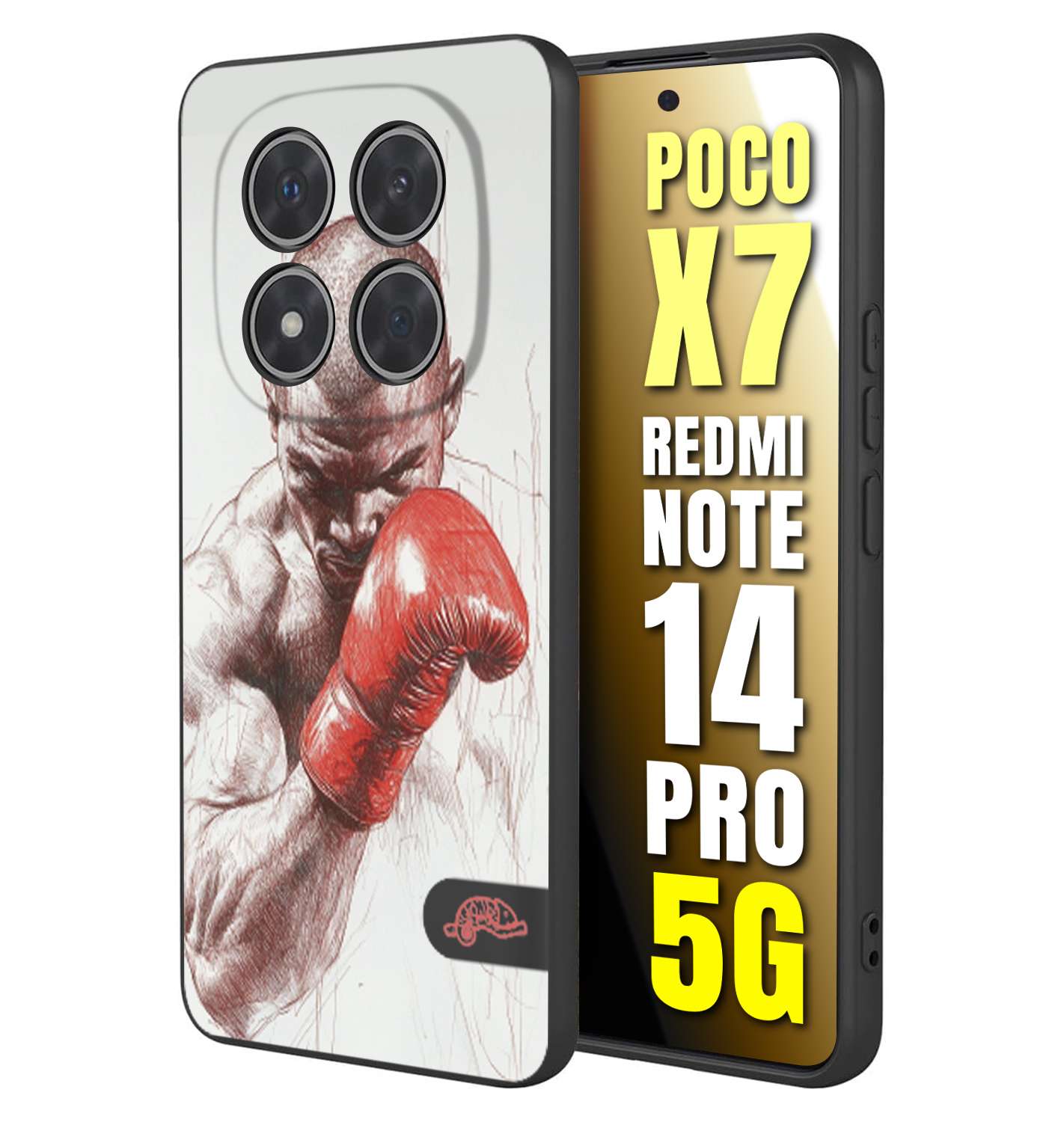 CUSTOMIZZA - Custodia cover nera morbida in tpu compatibile per Xiaomi Redmi Note 14 PRO 5G pugilato pugili disegno tattoo guantoni box sport primo piano