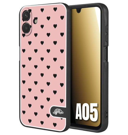 CUSTOMIZZA - Custodia cover nera morbida in tpu compatibile per Samsung A05 cuori pois rosa donna pin up vintage