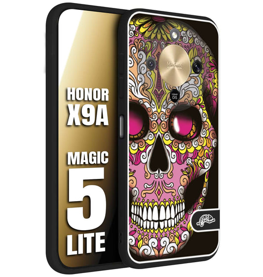 CUSTOMIZZA - Custodia cover nera morbida in tpu compatibile per Honor X9A - Honor Magic 5 Lite teschio messicano Mexican skull rosa gialla