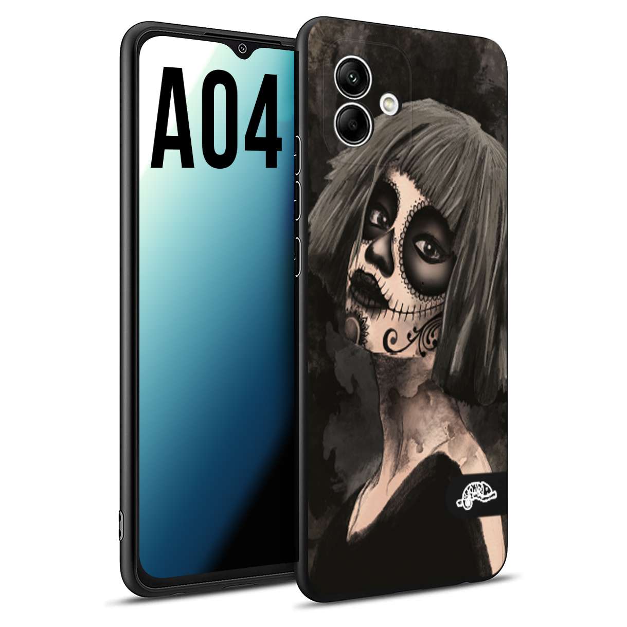 CUSTOMIZZA - Custodia cover nera morbida in tpu compatibile per Samsung A04 chicana messicana dea de la muerte donna santa tattoo disegnata