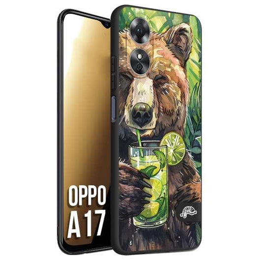 CUSTOMIZZA - Custodia cover nera morbida in tpu compatibile per Oppo A17 estate disegnata cocktails animali simpatici orso bear negroni