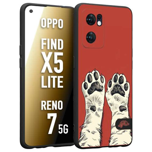 CUSTOMIZZA - Custodia cover nera morbida in tpu compatibile per Oppo Reno 7 - Find X5 LITE zampe di gatto cat paws rossa red disegnata fumetto cartoon