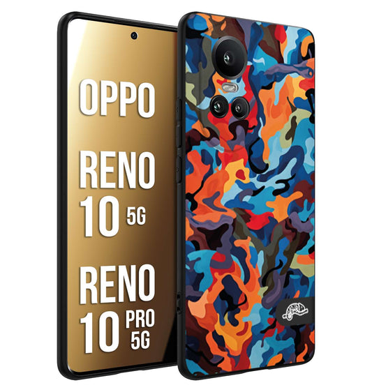 CUSTOMIZZA - Custodia cover nera morbida in tpu compatibile per Oppo Reno 10 5G - 10 PRO 5G camouflage mimetico militare moderno blu arancio rosso