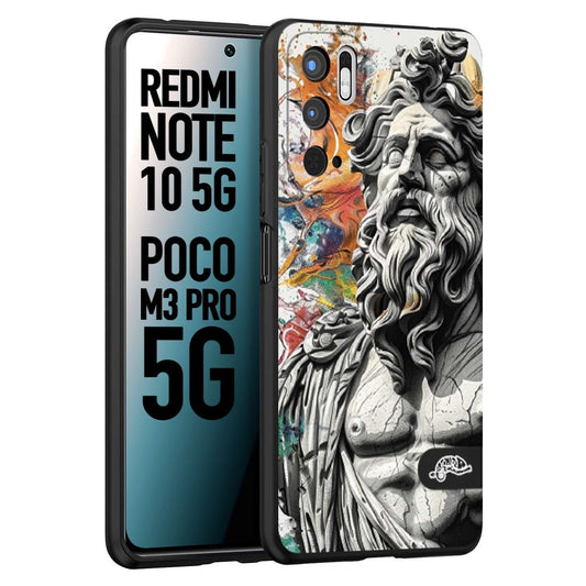 CUSTOMIZZA - Custodia cover nera morbida in tpu compatibile per Xiaomi Redmi Note 10 5G - Poco M3 Pro 5G statua colorata moderna antico tattoo splash color