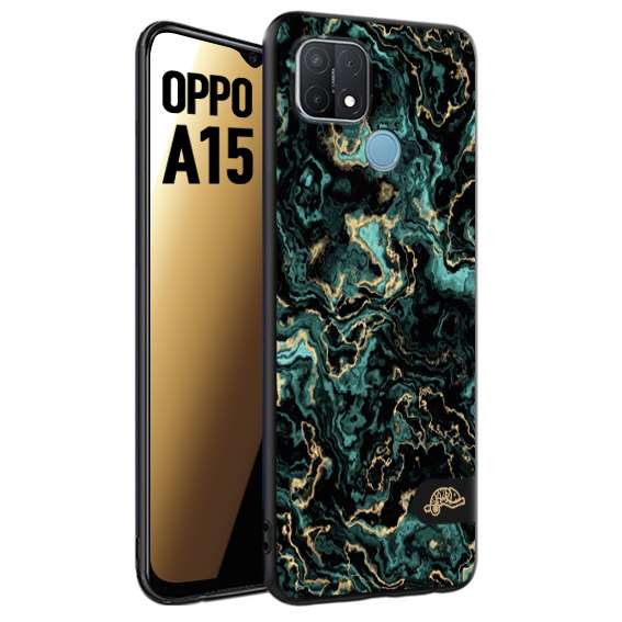 CUSTOMIZZA - Custodia cover nera morbida in tpu compatibile per Oppo A15 effetto marmo marble verde green venature dorato pietra