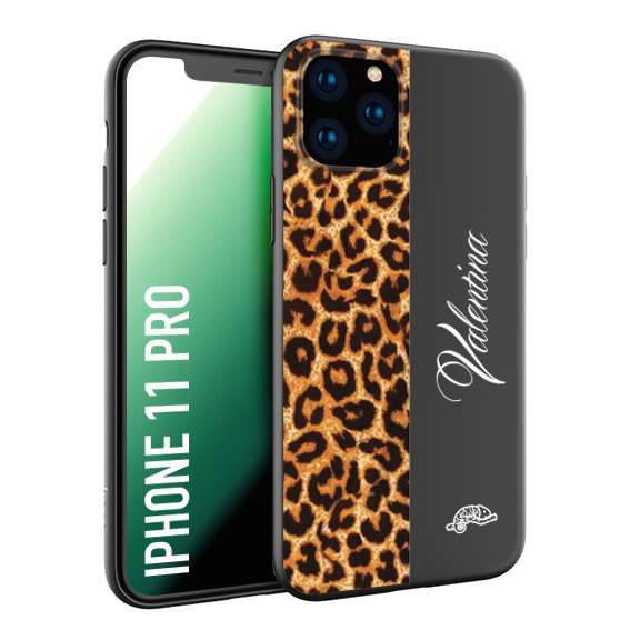 CUSTOMIZZA - Custodia cover nera morbida in tpu compatibile per iPhone 11 PRO custom nome scritta leopardato maculato donna marrone leopard