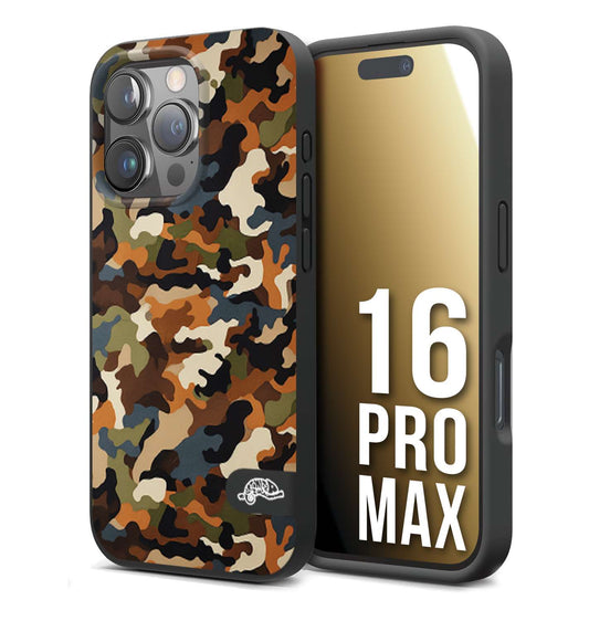 CUSTOMIZZA - Custodia cover nera morbida in tpu compatibile per iPhone 16 PRO MAX camouflage mimetico militare moderno blu marrone beige