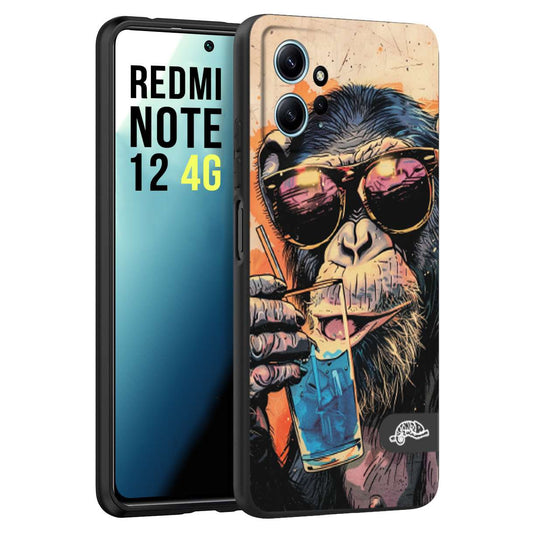 CUSTOMIZZA - Custodia cover nera morbida in tpu compatibile per Xiaomi Redmi Note 12 4G estate disegnata cocktails animali simpatici scimmia monkey negroni