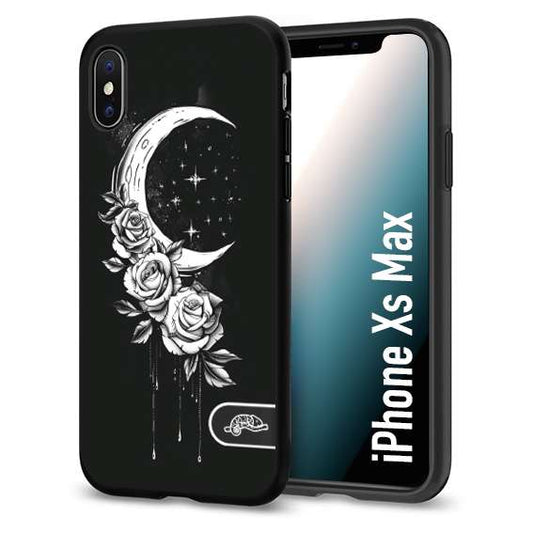 CUSTOMIZZA - Custodia cover nera morbida in tpu compatibile per iPhone Xs Max luna e fiori moon flowers black and white bianco a rilievo disegnato tattoo tatuaggio