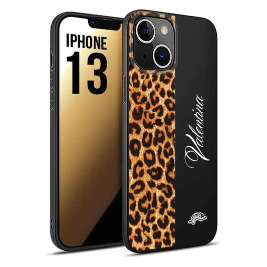 CUSTOMIZZA - Custodia cover nera morbida in tpu compatibile per iPhone 13 custom nome scritta leopardato maculato donna marrone leopard