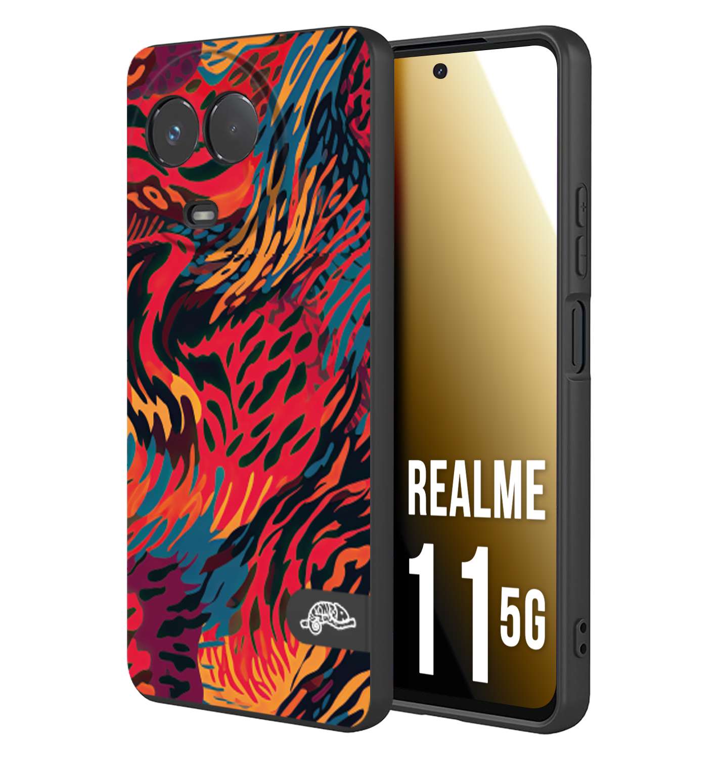 CUSTOMIZZA - Custodia cover nera morbida in tpu compatibile per Oppo Realme 11 5G leopardato maculato tigrato colorata fiamme rossa blu arancione